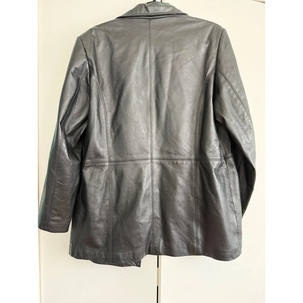 Atlantic Beach Black Leather Blazer‎ Jacket Button Front Women's Size Large
